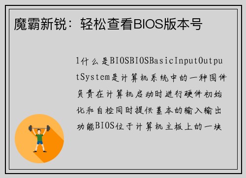 魔霸新锐：轻松查看BIOS版本号